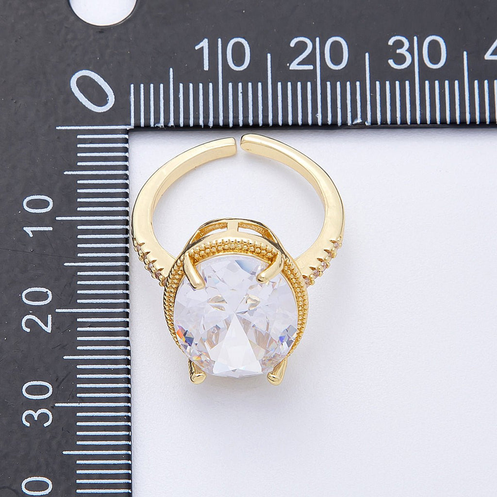 16K Gold Filled Clear Oval CZ Micro Paved Solitaire Ring in Gold & Silver | Rings-00007 Rings-00008