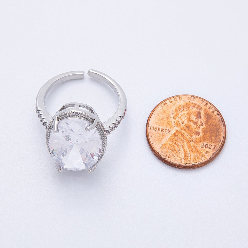 16K Gold Filled Clear Oval CZ Micro Paved Solitaire Ring in Gold & Silver | Rings-00007 Rings-00008