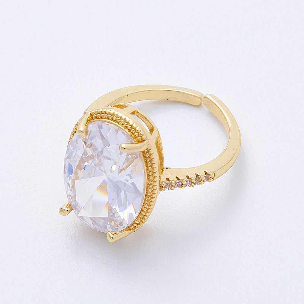 16K Gold Filled Clear Oval CZ Micro Paved Solitaire Ring in Gold & Silver | Rings-00007 Rings-00008