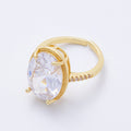 16K Gold Filled Clear Oval CZ Micro Paved Solitaire Ring in Gold & Silver | Rings-00007 Rings-00008