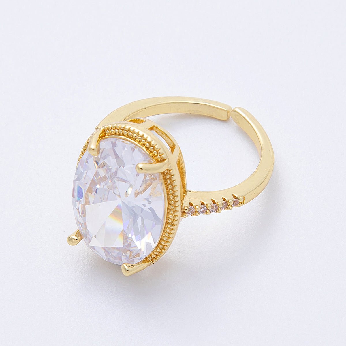 16K Gold Filled Clear Oval CZ Micro Paved Solitaire Ring in Gold & Silver | Rings-00007 Rings-00008