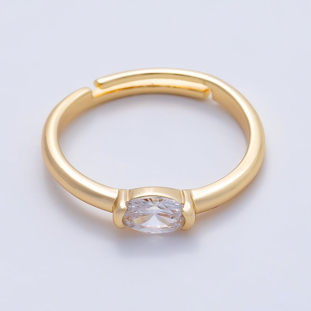 16K Gold Filled Clear Oval CZ Solitaire Adjustable Ring in Gold & Silver | Rings-00167 Rings-00168