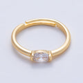 16K Gold Filled Clear Oval CZ Solitaire Adjustable Ring in Gold & Silver | Rings-00167 Rings-00168