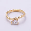 16K Gold Filled Clear Teardrop CZ Solitaire Curved Ring in Gold & Silver | Rings-00130 Rings-00131