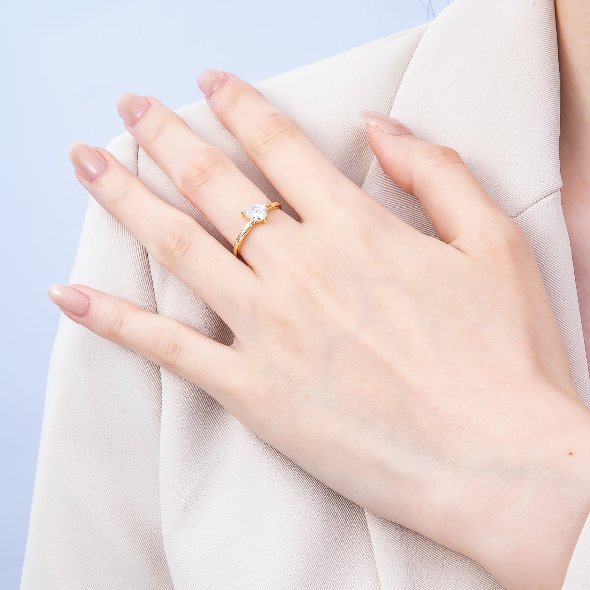 16K Gold Filled Clear Teardrop CZ Solitaire Ring in Gold & Silver | Rings-00165 Rings-00166