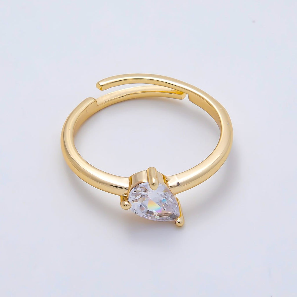 16K Gold Filled Clear Teardrop CZ Solitaire Ring in Gold & Silver | Rings-00165 Rings-00166