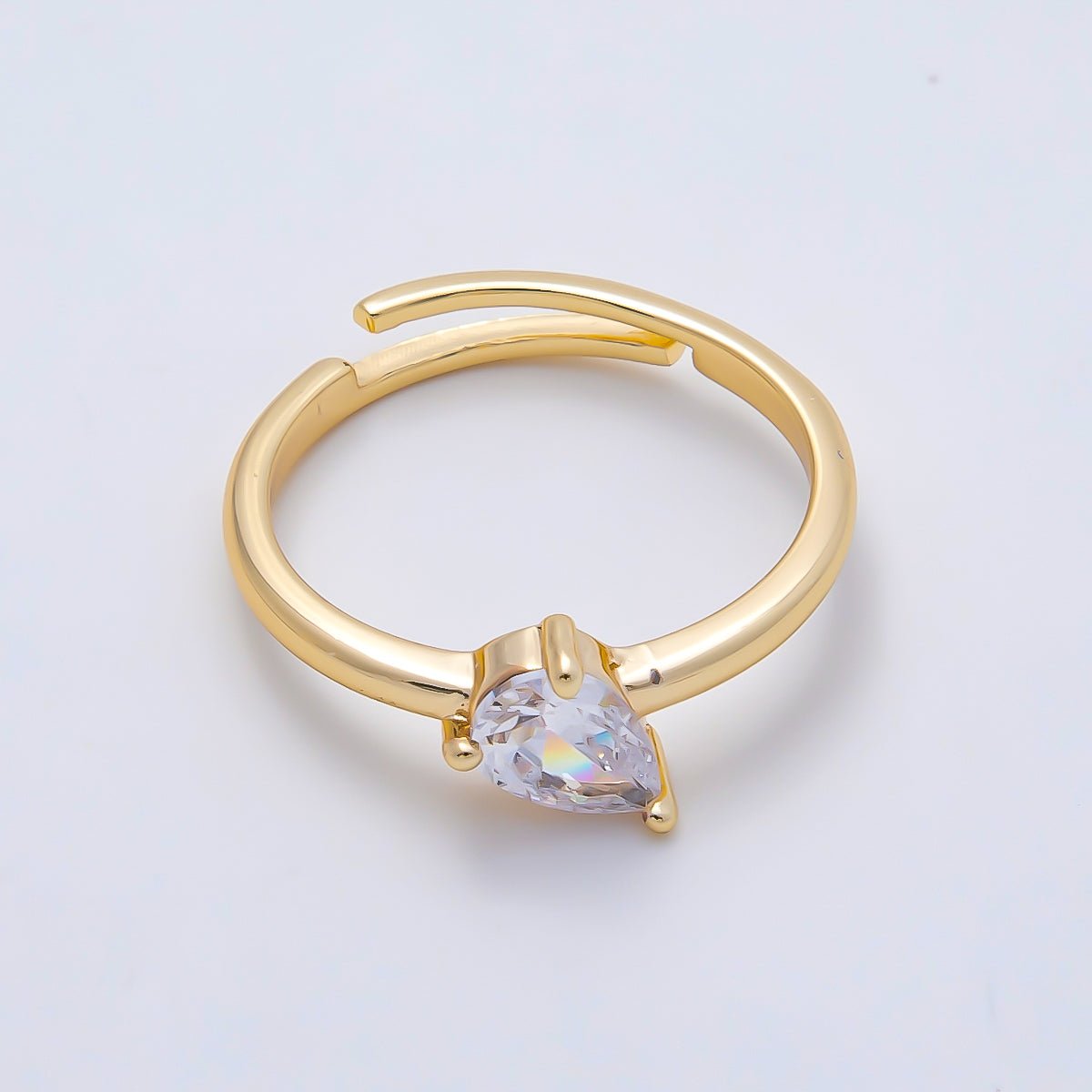 16K Gold Filled Clear Teardrop CZ Solitaire Ring in Gold & Silver | Rings-00165 Rings-00166