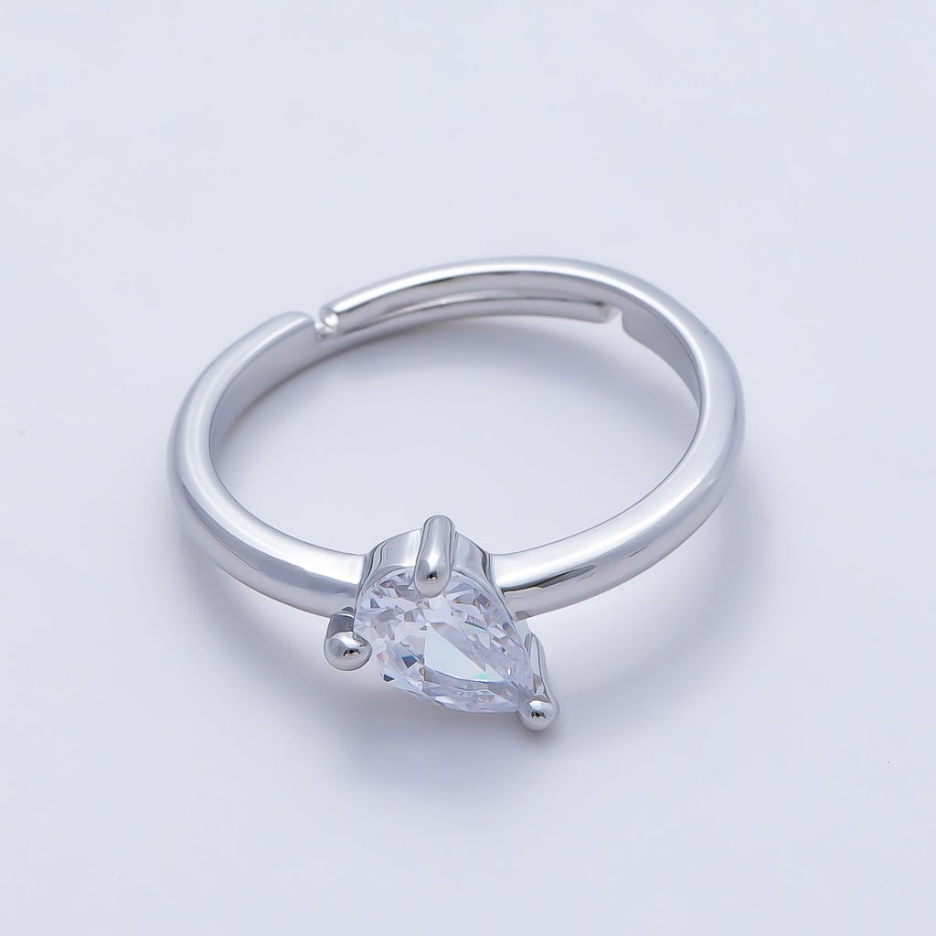 16K Gold Filled Clear Teardrop CZ Solitaire Ring in Gold & Silver | Rings-00165 Rings-00166