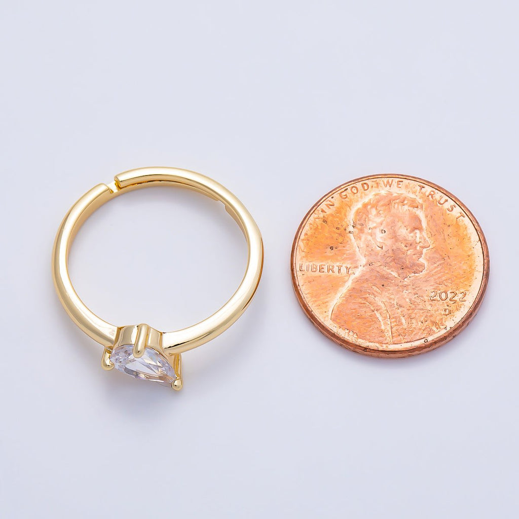 16K Gold Filled Clear Teardrop CZ Solitaire Ring in Gold & Silver | Rings-00165 Rings-00166