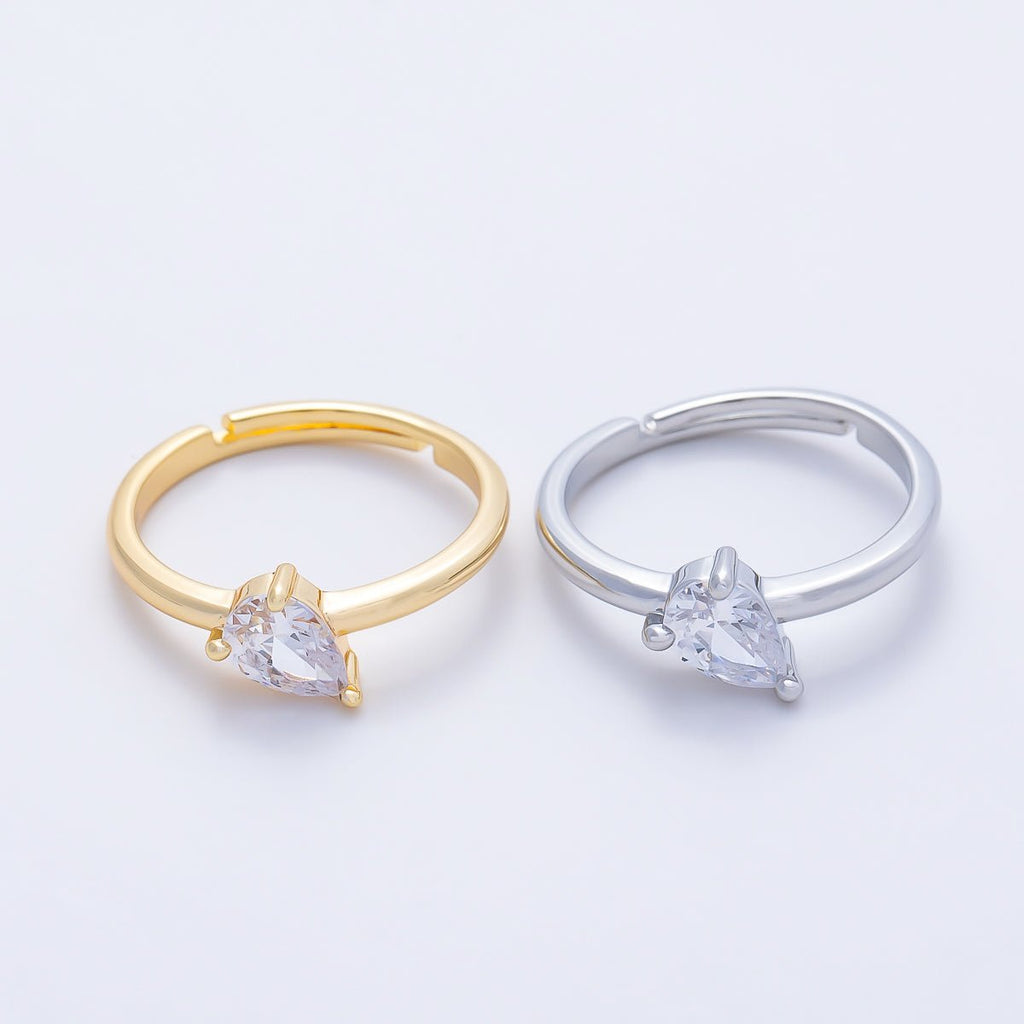 16K Gold Filled Clear Teardrop CZ Solitaire Ring in Gold & Silver | Rings-00165 Rings-00166