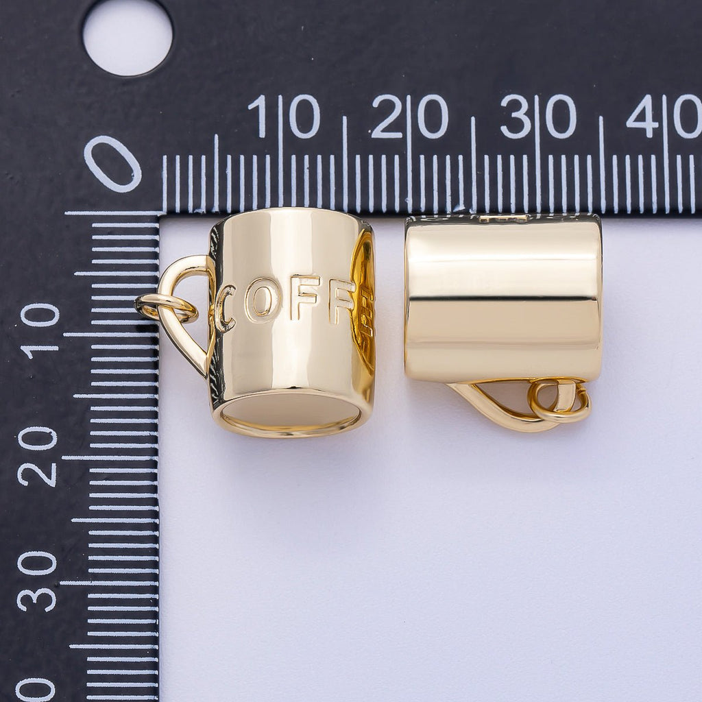16K Gold Filled Coffee Cup Minimalist 3D Multidimensional Charm | Charms-00468