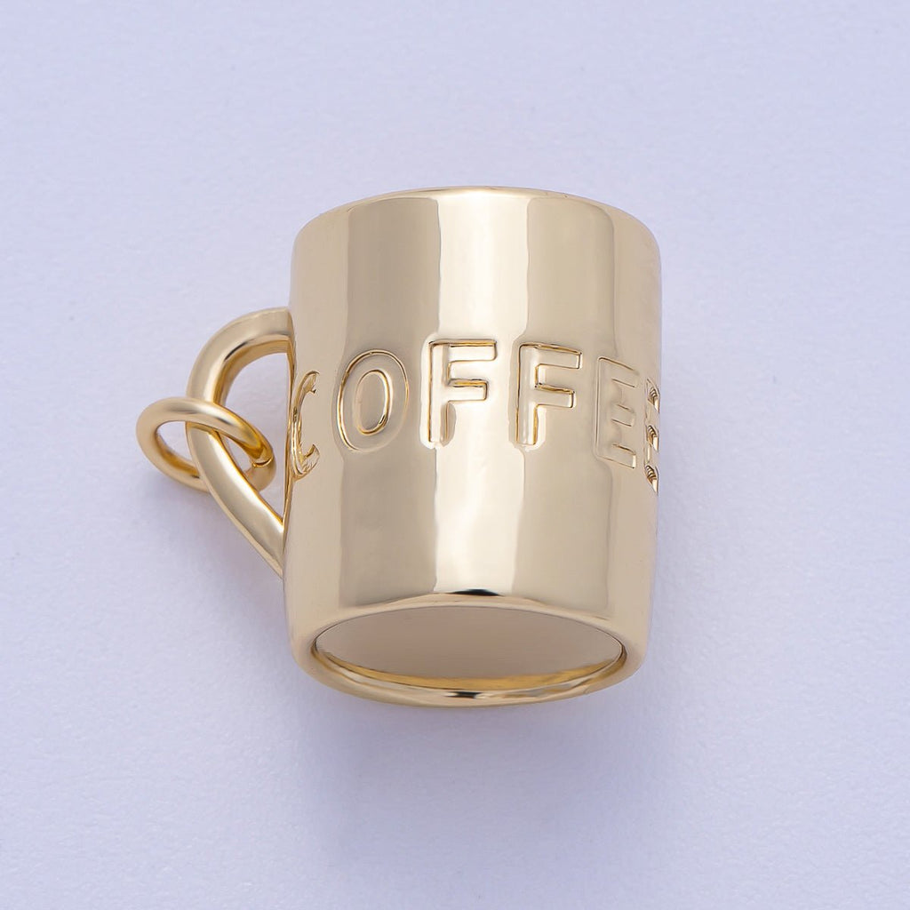 16K Gold Filled Coffee Cup Minimalist 3D Multidimensional Charm | Charms-00468
