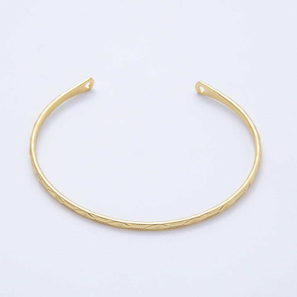 16K Gold Filled Multifaceted Geometric Dotted Lined Half Cuff Bracelet Finding for Bangle Supply | WA-04449