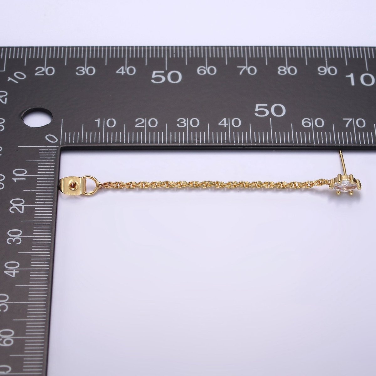 16K Gold Filled Clear CZ Marquise Chain Link Stud Earrings | T060