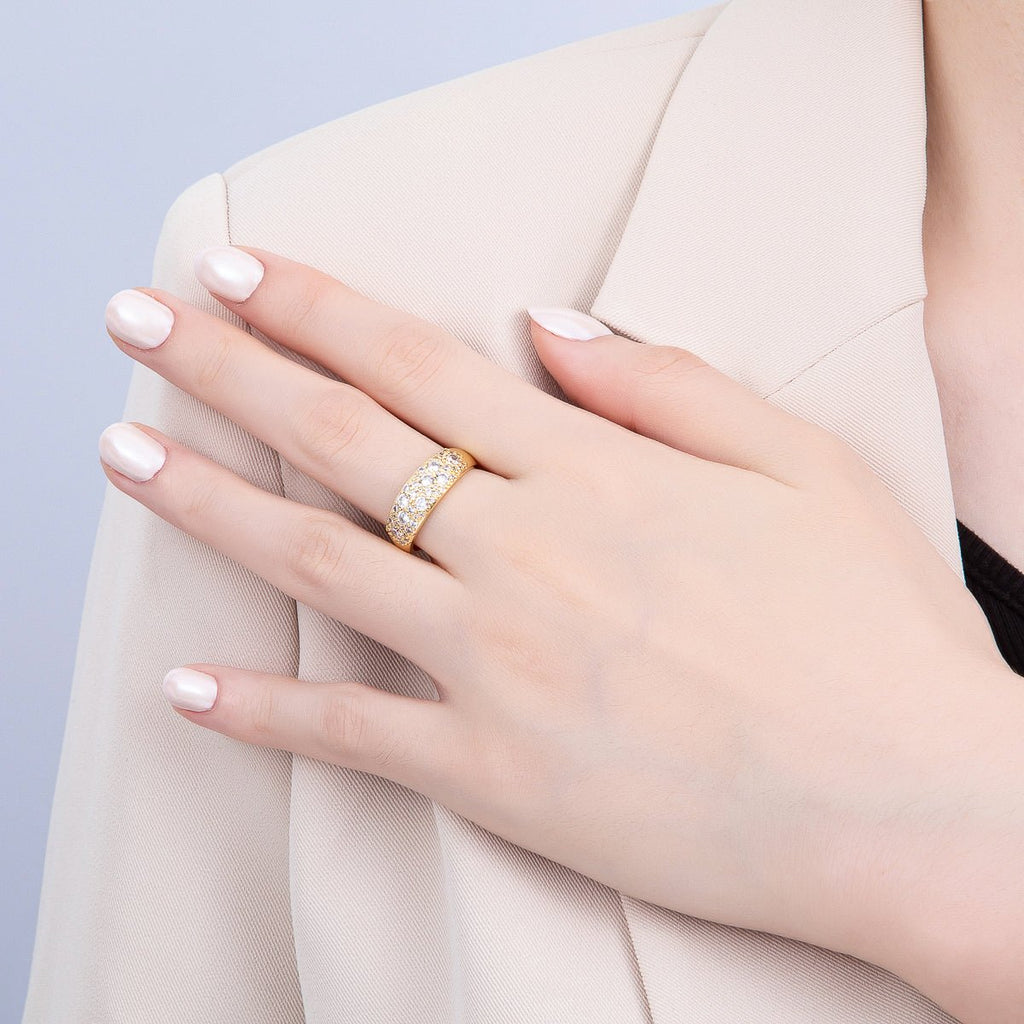 16K Gold Filled Micro Paved CZ Cluster Wide Dome Adjustable Ring in Gold & Silver | Rings-00078 Rings-00079