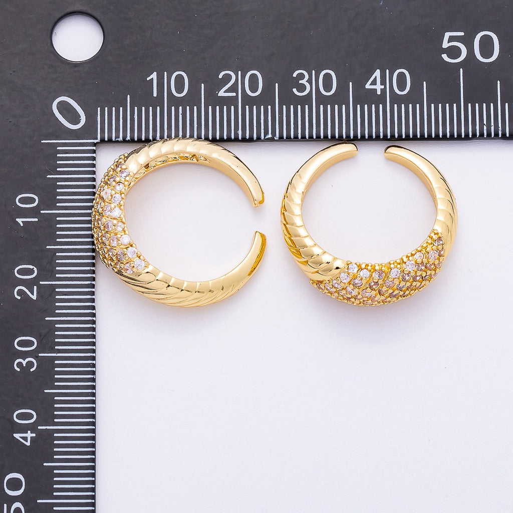 16K Gold Filled Micro Paved CZ Croissant Ribbed Ring | RINGS-00068