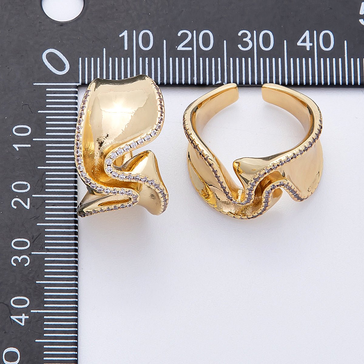 16K Gold Filled Micro Paved CZ Foil Wavy Abstract Statement Ring | Rings-00021