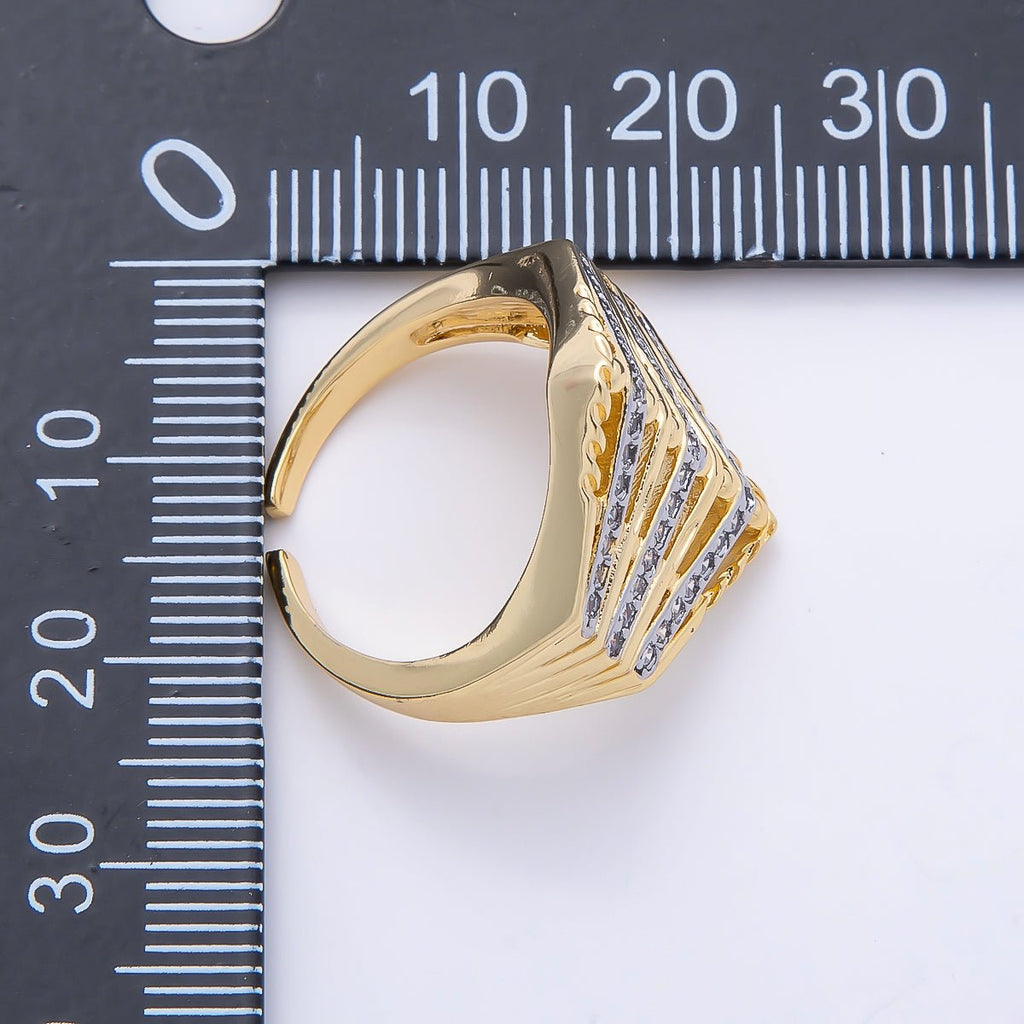 16K Gold Filled Micro Paved CZ Geometric Chevron Mixed Metal Ring | Rings-00195