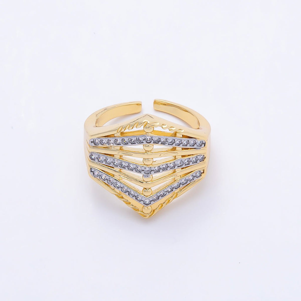 16K Gold Filled Micro Paved CZ Geometric Chevron Mixed Metal Ring | Rings-00195
