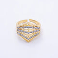 16K Gold Filled Micro Paved CZ Geometric Chevron Mixed Metal Ring | Rings-00195