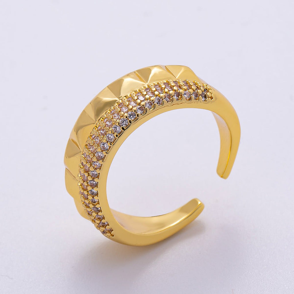 16K Gold Filled Micro Paved CZ Geometric Ring | Rings-00066