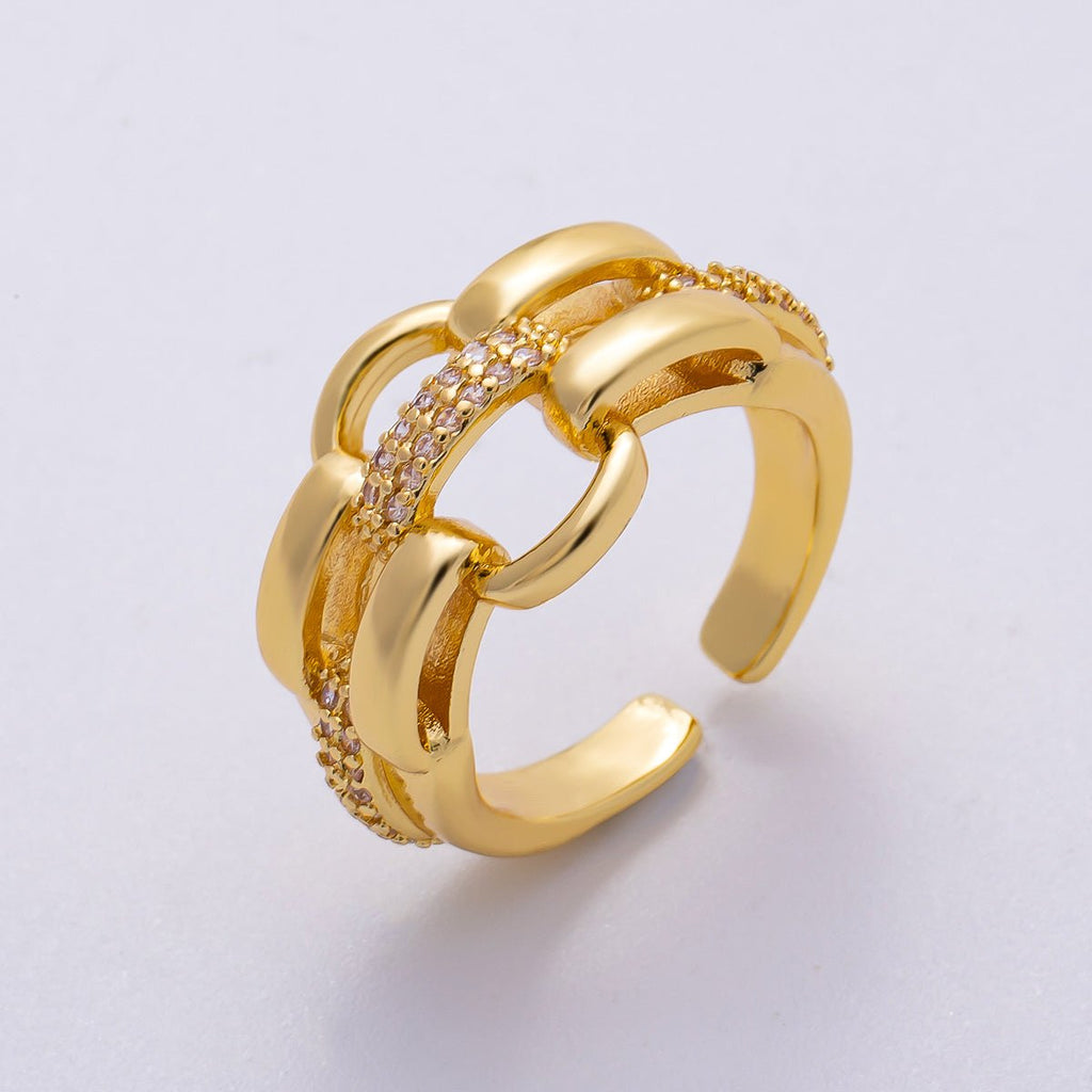 16K Gold Filled Micro Paved CZ Interlock Link Geometric Ring | Rings-00070