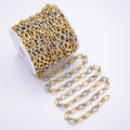16K Gold Filled Micro Paved CZ Mixed Metal Paperclip Unfinished Chain by Yard | Roll-01872