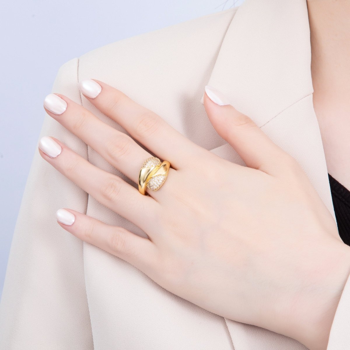 16K Gold Filled Micro Paved CZ Molten Adjustable Ring | RINGS-00069