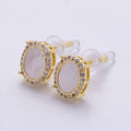16K Gold Filled Mother Of Pearl Micro Paved CZ Bezel Oval Stud Earrings | Earrings-00296