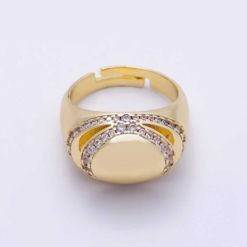 16K Gold Filled Micro Paved CZ Open Signet Ring | Rings-00289