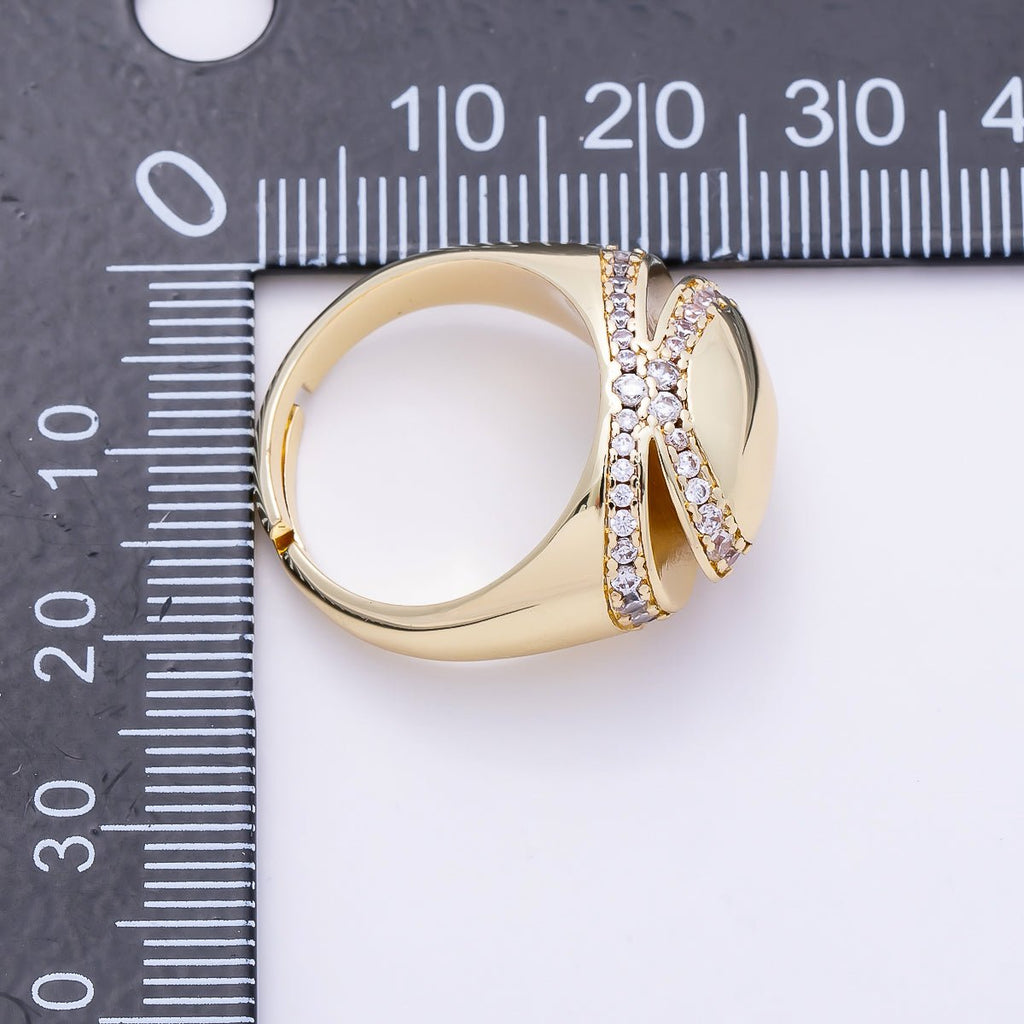 16K Gold Filled Micro Paved CZ Open Signet Ring | Rings-00289