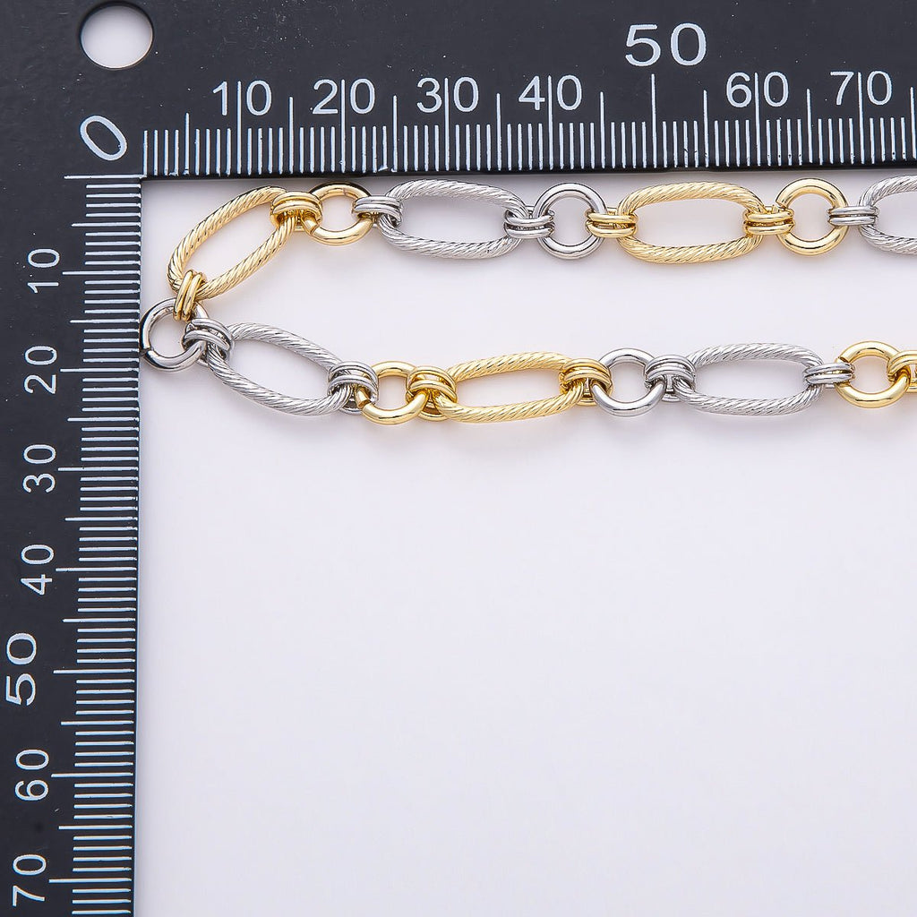 16K Gold Filled Mixed Metal Ribbed Oval Paperclip Unfinished Chain by Yard | Roll-01871