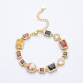 16K Gold Filled Multicolor Round Baguette CZ Micro Paved 6.5 Inch Bracelet w. Extender | WA-04146