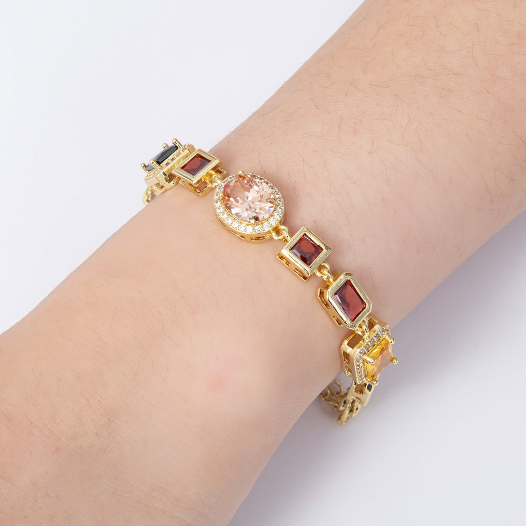 16K Gold Filled Multicolor Round Baguette CZ Micro Paved 6.5 Inch Bracelet w. Extender | WA-04146