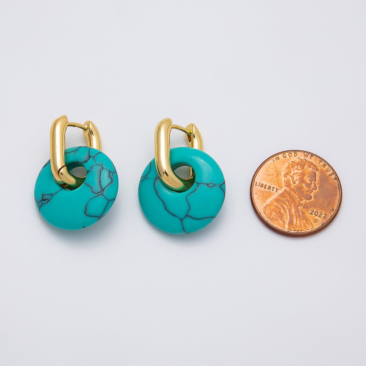 16K Gold Filled Natural Gemstone Donut Drop Oblong Hoop Earrings | EARRINGS-00245 ~ EARRINGS-00247