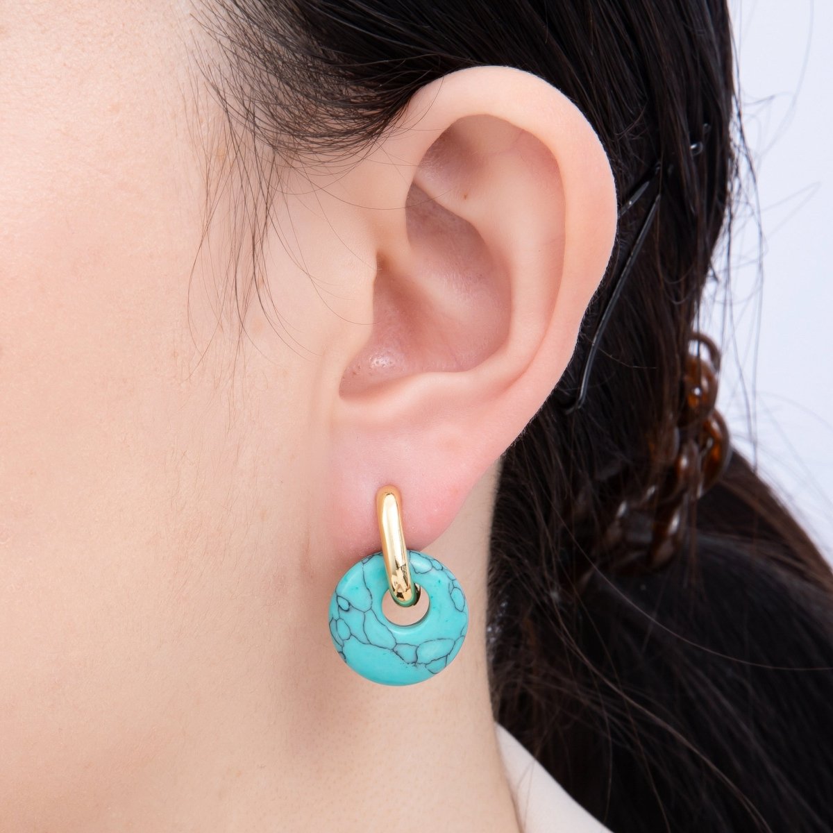 16K Gold Filled Natural Gemstone Donut Drop Oblong Hoop Earrings | EARRINGS-00245 ~ EARRINGS-00247