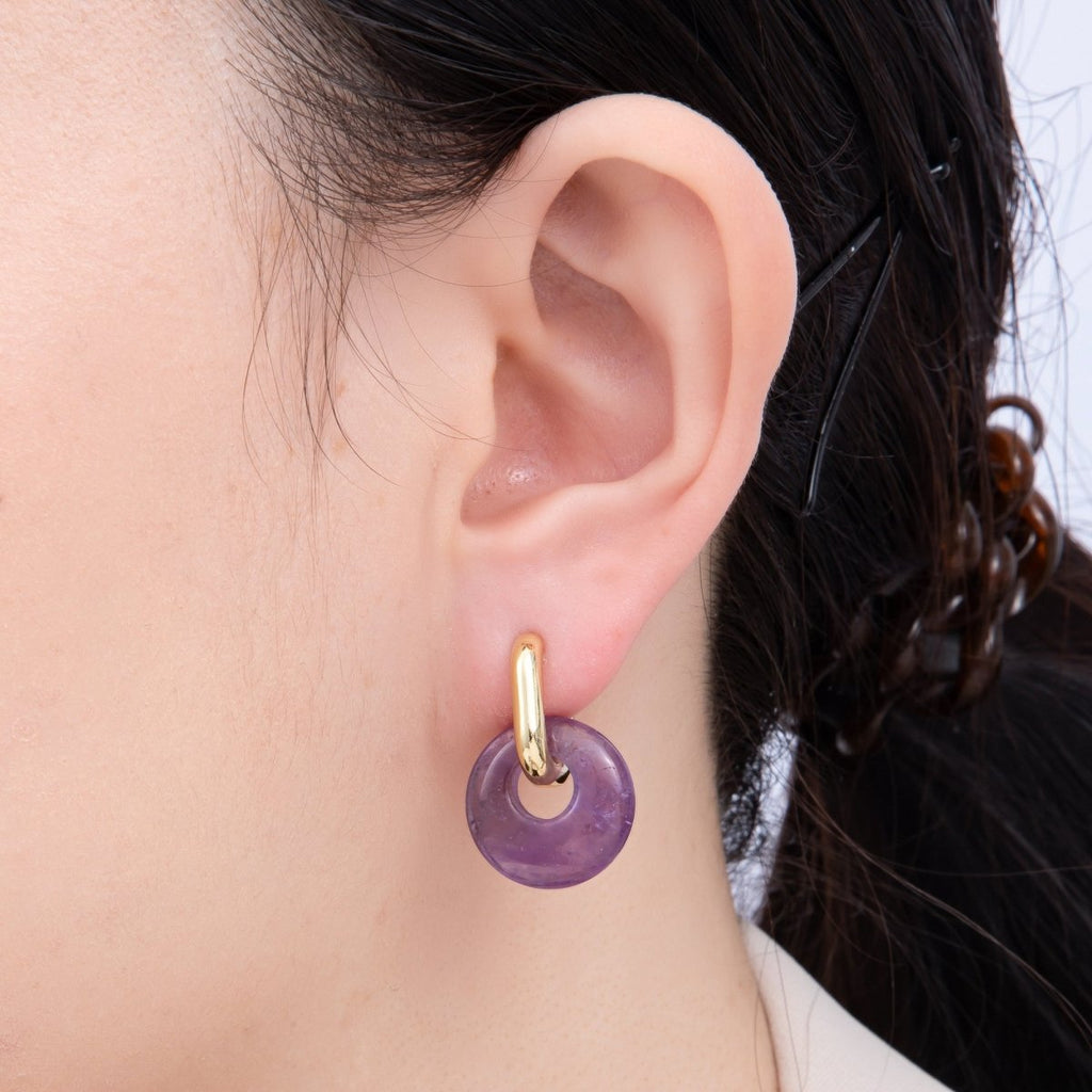 16K Gold Filled Natural Gemstone Donut Drop Oblong Hoop Earrings | EARRINGS-00245 ~ EARRINGS-00247