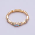 16K Gold Filled Opal Micro Paved CZ Bamboo Adjustable Ring | Rings-00140