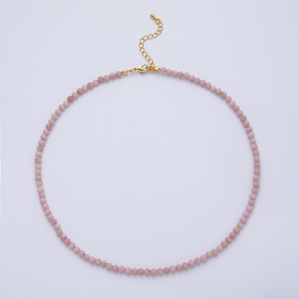 16K Gold Filled Pink Opal Multifaceted Gemstone Bead 16 Inch Handmade Necklace | WA-014