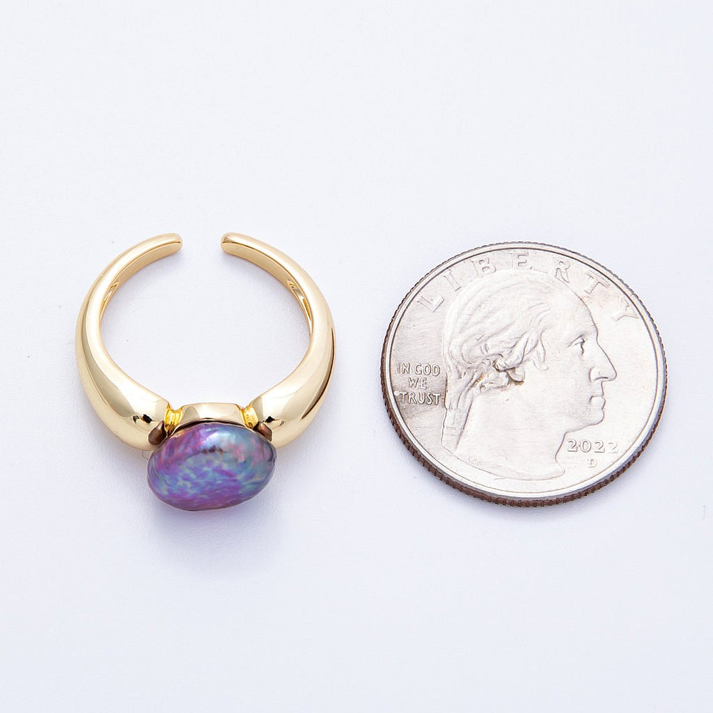 16K Gold Filled Purple Baroque Freshwater Pearl Ring | Rings-00051