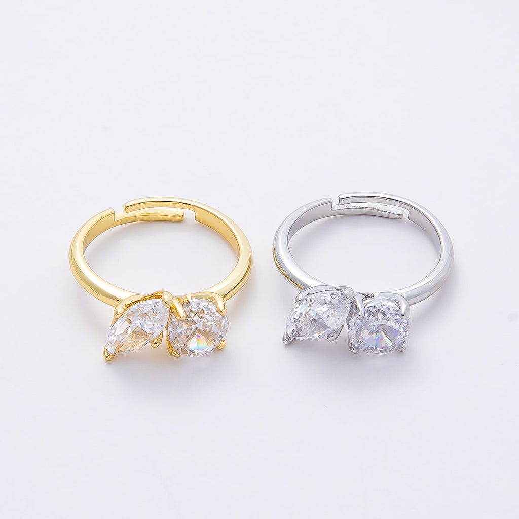 16K Gold Filled Round Marquise CZ Solitaire Adjustable Ring in Gold & Silver | Rings-00094 Rings-00095