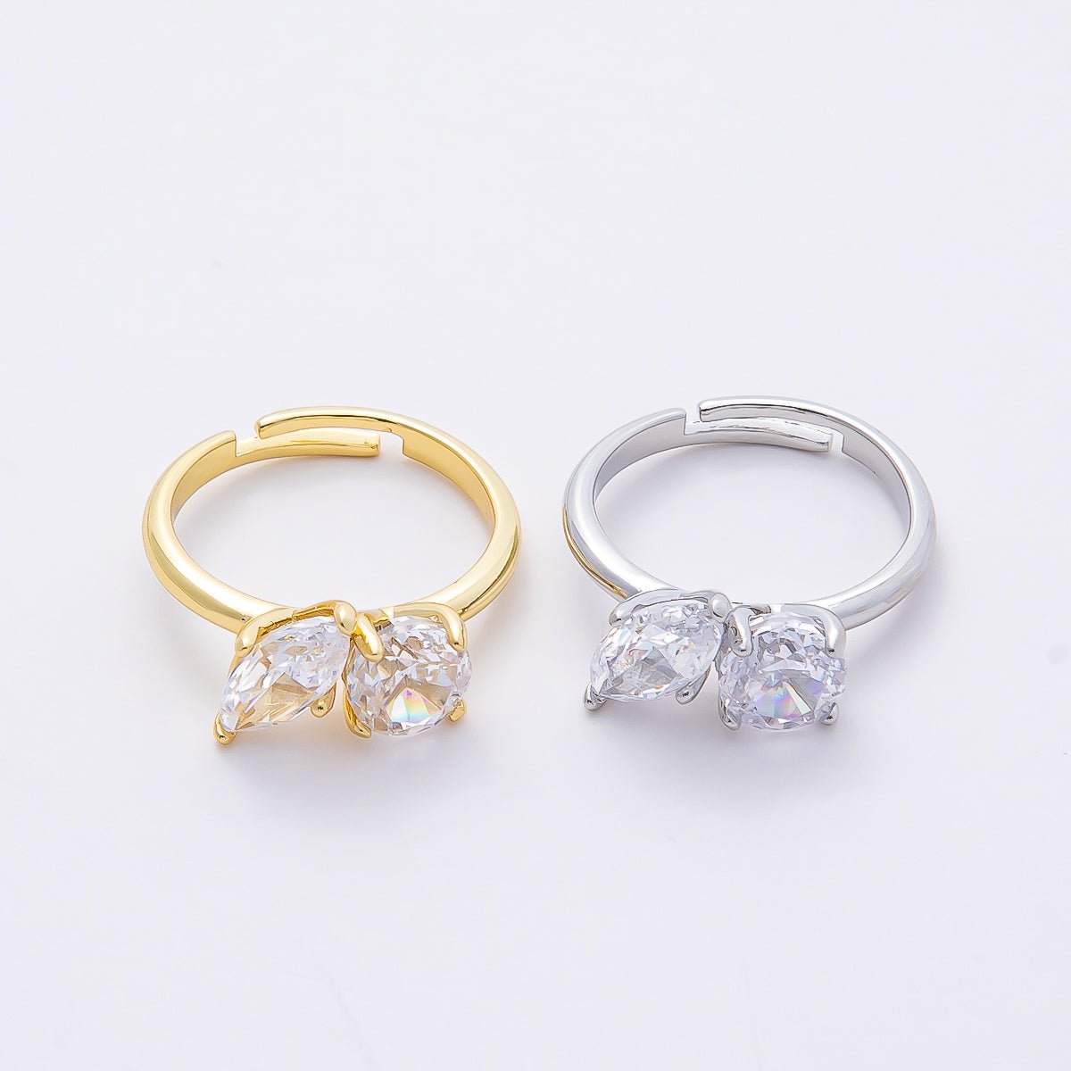 16K Gold Filled Round Marquise CZ Solitaire Adjustable Ring in Gold & Silver | Rings-00094 Rings-00095