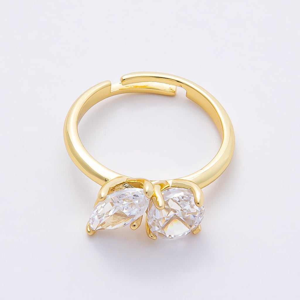 16K Gold Filled Round Marquise CZ Solitaire Adjustable Ring in Gold & Silver | Rings-00094 Rings-00095