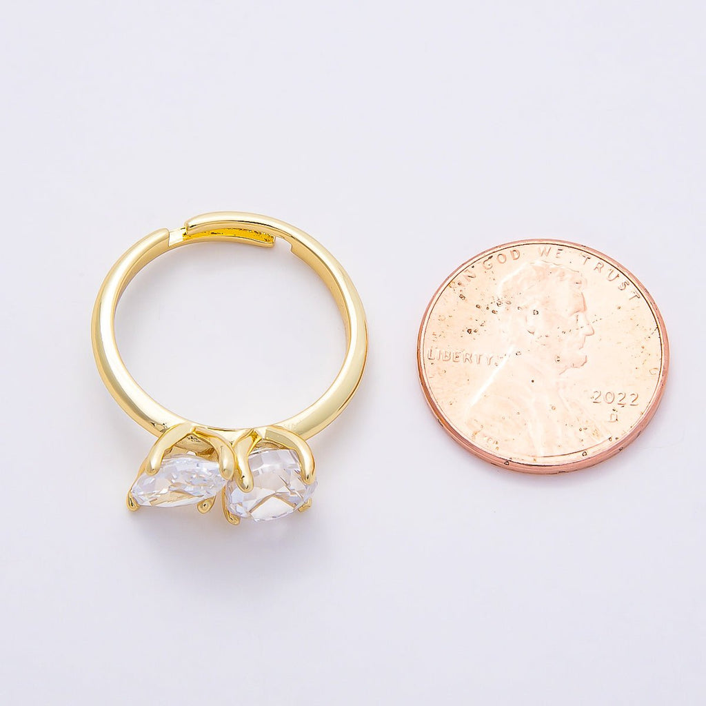 16K Gold Filled Round Marquise CZ Solitaire Adjustable Ring in Gold & Silver | Rings-00094 Rings-00095