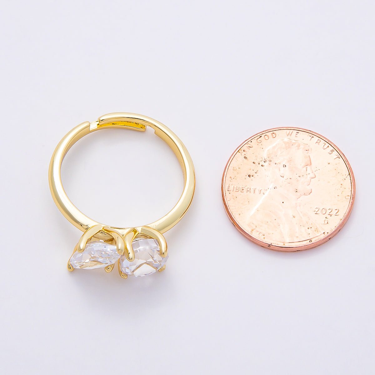 16K Gold Filled Round Marquise CZ Solitaire Adjustable Ring in Gold & Silver | Rings-00094 Rings-00095