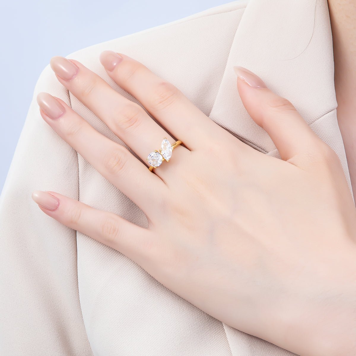 16K Gold Filled Round Marquise CZ Solitaire Adjustable Ring in Gold & Silver | Rings-00094 Rings-00095