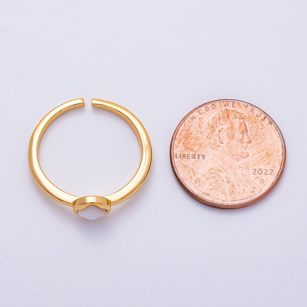 16K Gold Filled Shell Pearl Clover Bezel Ring | Rings-00064