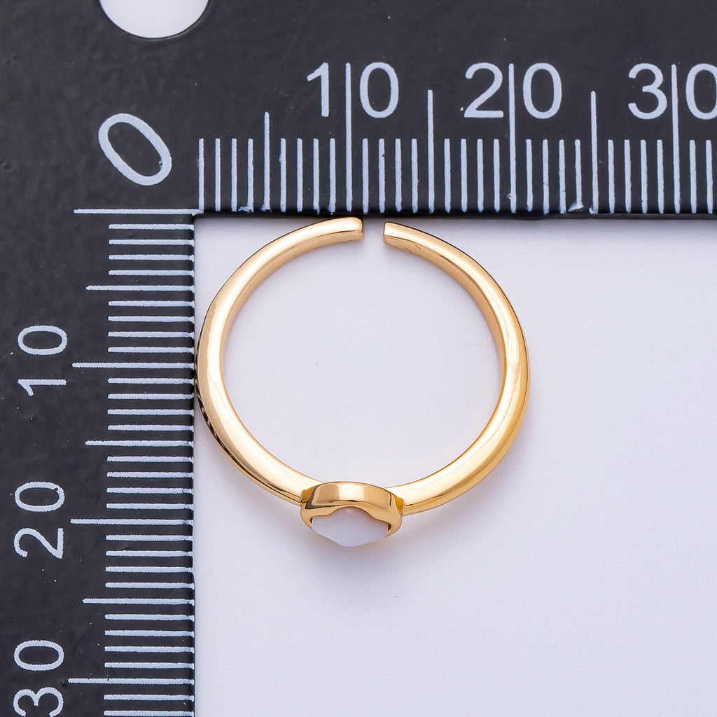 16K Gold Filled Shell Pearl Clover Bezel Ring | Rings-00064