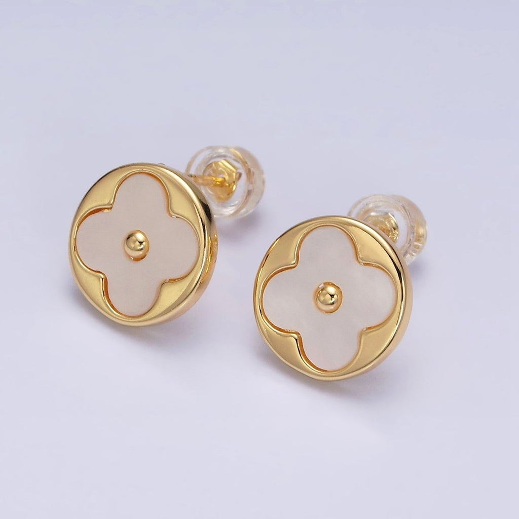 16K Gold Filled Shell Pearl Flower Round Stud Earrings in Gold & Silver | AD-339 AD-340