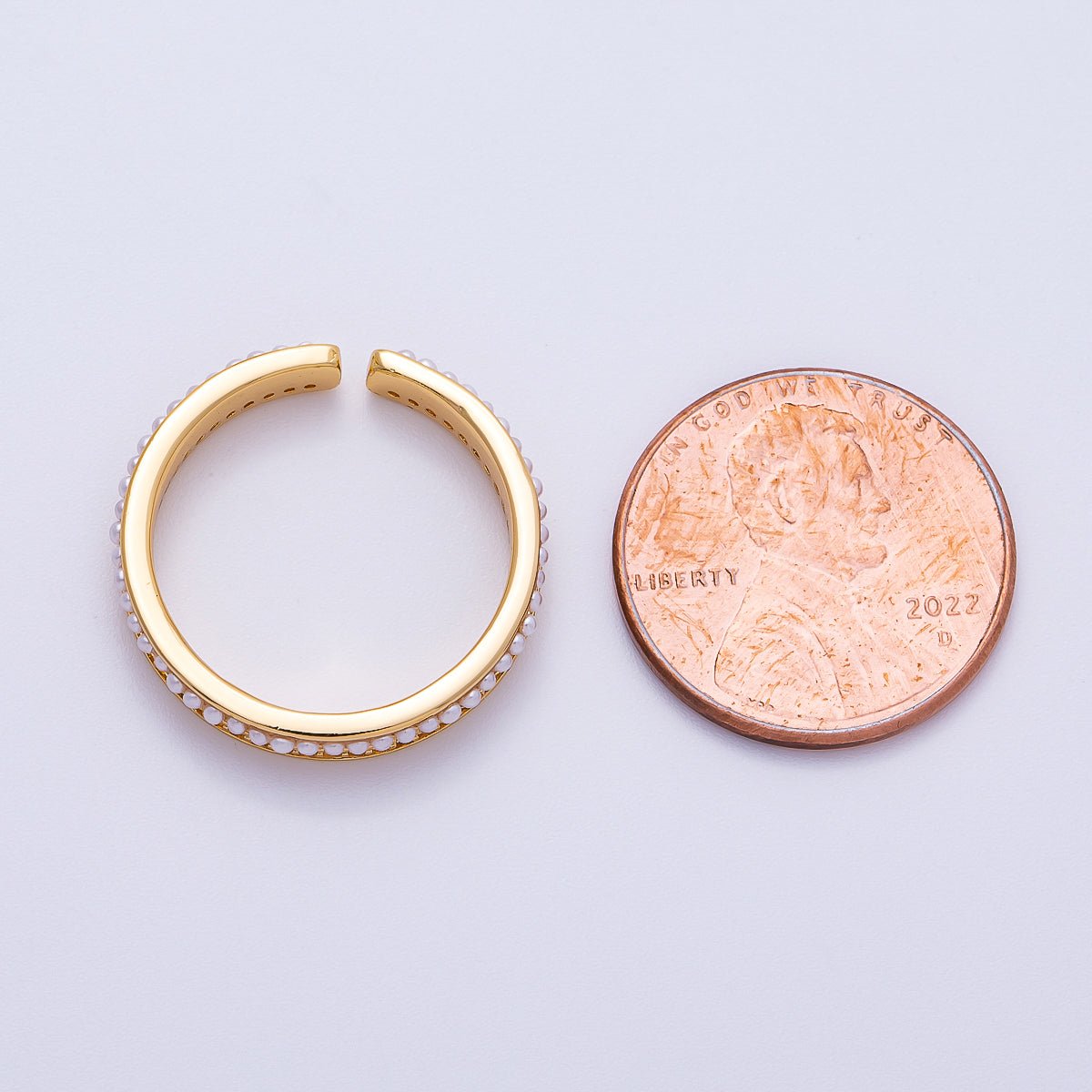 16K Gold Filled Shell Pearl Micro Paved CZ Double Lined Ring | Rings-00063